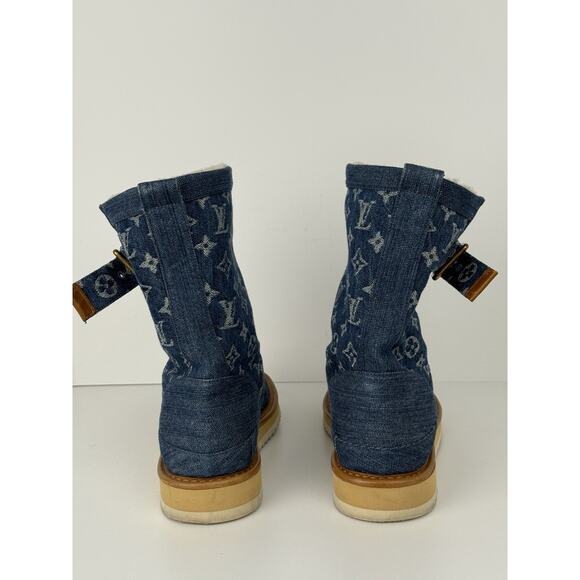Louis Vuitton × NIGO LV Cozy Line Monogram Blue Denim Mouton Boots Men's US 8 - Picture 3 of 9